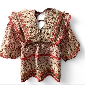 Calypso St. Barth Orange and Cream Patterned Blouse